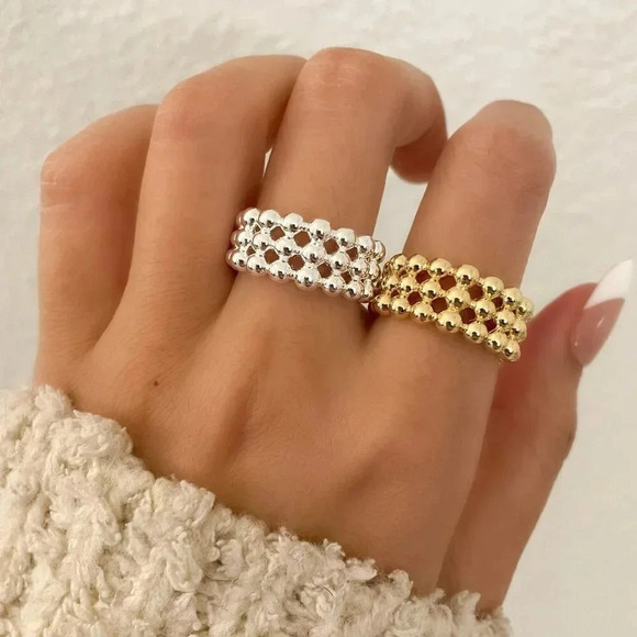 925 Sterling Silver Minimalist Bead Ring Layer Ring Band Silver or Gold Ring - Picture 1 of 10
